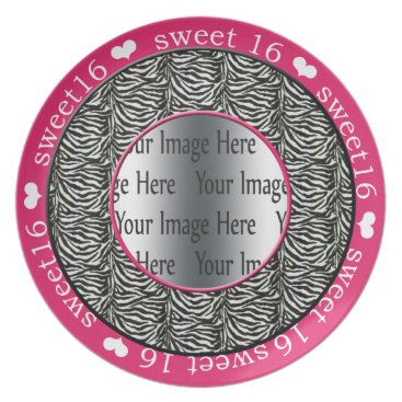 zebra print hot pink sweet 16 gift photo plate