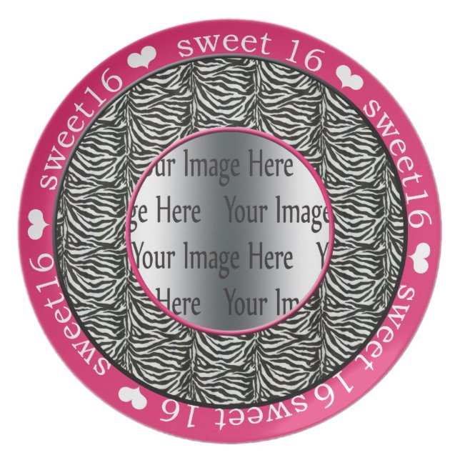 zebra print hot pink sweet 16 gift photo plate (Front)