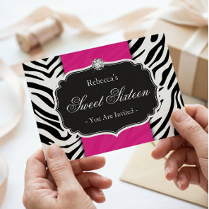 Zebra Print Hot Pink Sweet 16 Sweet Sixteen Party Invitation