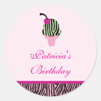 Zebra Print Ice Cream Favor Sticker