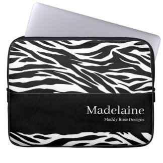 Zebra Print in Black and White with Name Laptop Sleeve