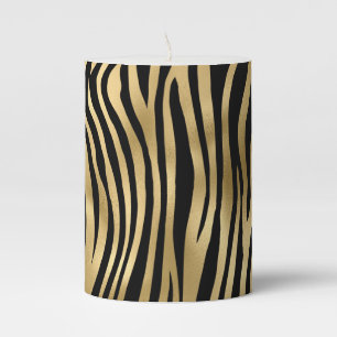 Zebra print in gold and black pillar candle