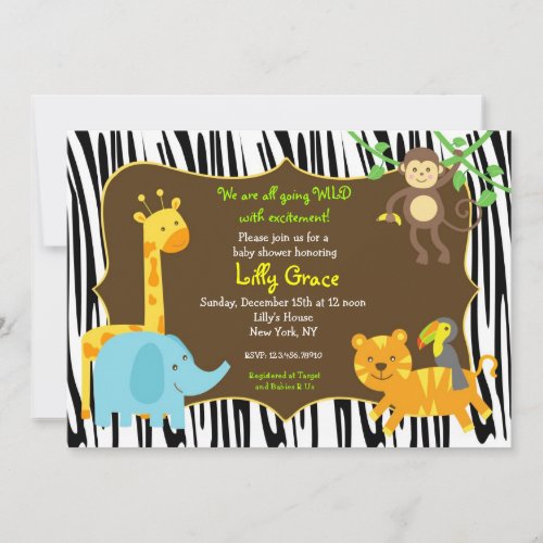 Zebra Print Jungle Safari Animal Baby Shower Custom Invitations