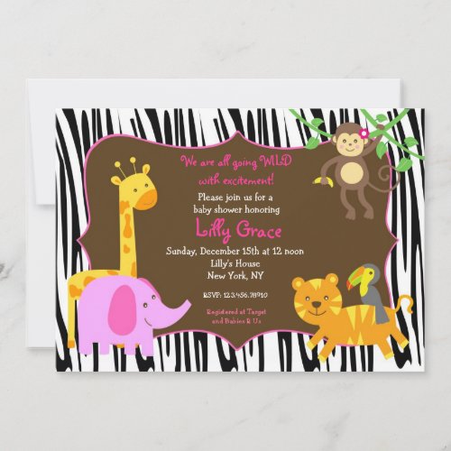 Zebra Print Jungle Safari Animal Baby Shower Announcement
