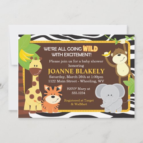 Zebra Print Jungle Safari Baby Shower Invitation