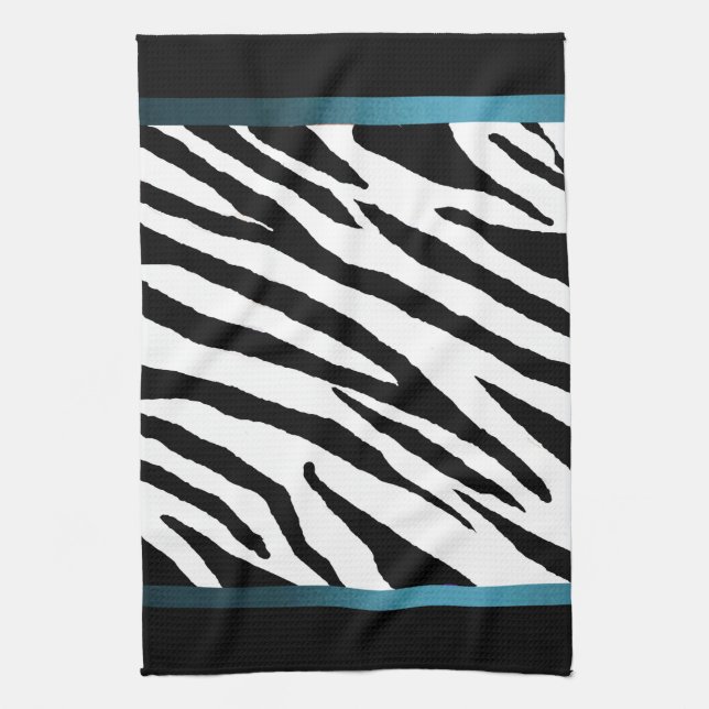 Zebra Print Kitchen Towel- Blue Strip Design Towel (Vertical)