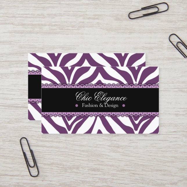 Zebra Print & Lace Elegant Business Card (Front/Back In Situ)