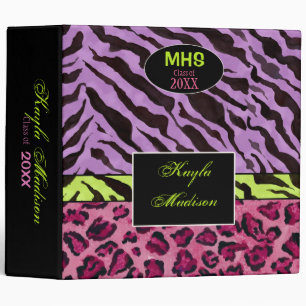 Zebra Print, Lavender Personalized School Binder
