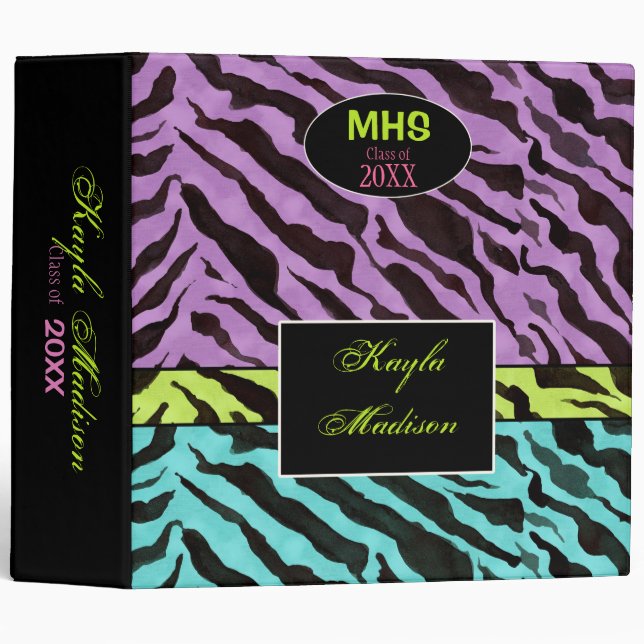 Zebra Print, Lavender Personalized School Binder (Front/Spine)