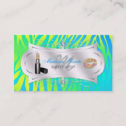 Customizable Zebra Print Lemon Lime Glitter Cosmetologist Business Card