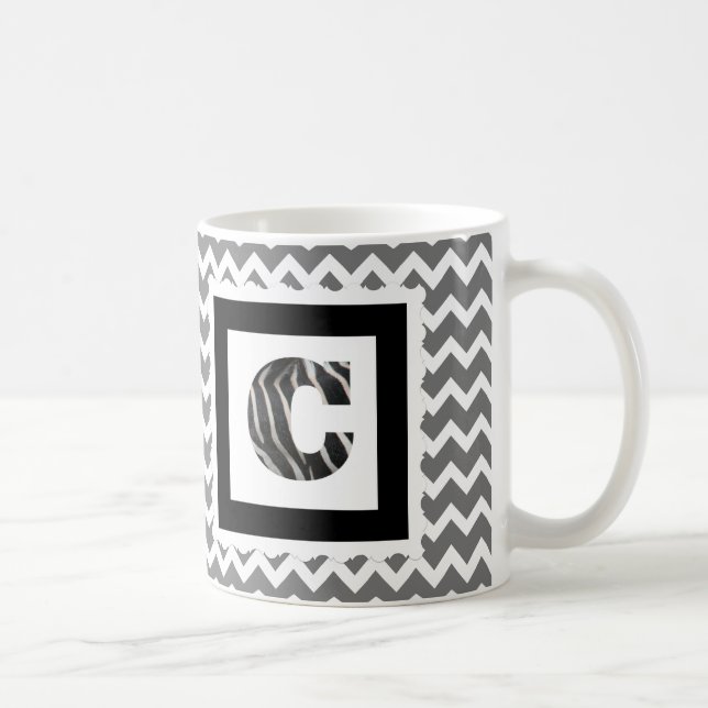 Zebra Print Letter "C" on Gray/White Chevron Coffee Mug (Right)