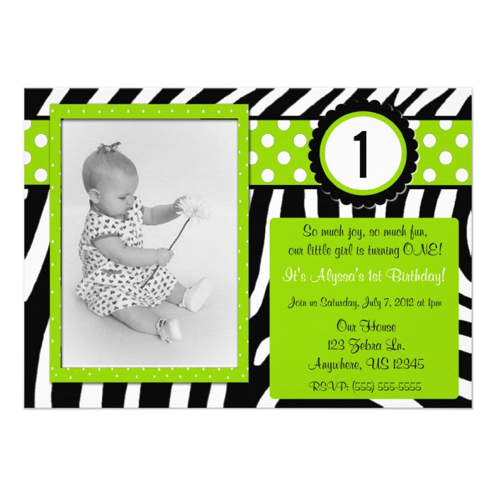 Zebra Print Lime Green Girls Birthday Invitation