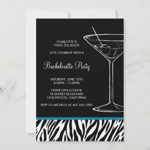 zebra print martini bachelorette custom announcement