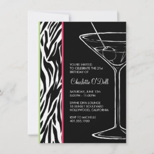 zebra print martini birthday party invitation