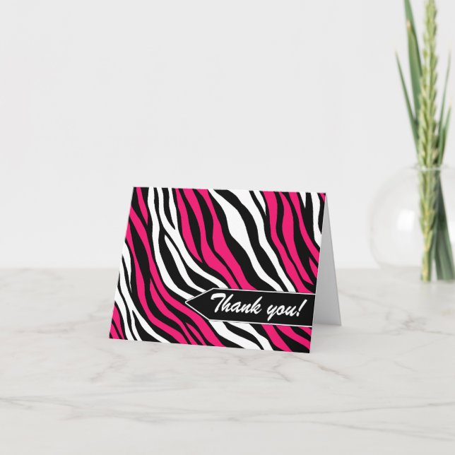 Zebra Print Mix Fuchsia Thank You Cards (Front)
