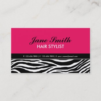Zebra Print Modern Elegant Hair Stylist Hot Pink Business Card by Lamborati at Zazzle