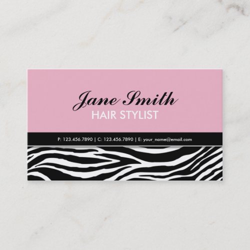 Zebra Print Modern Elegant Hair Stylist Pink Spa Business Card