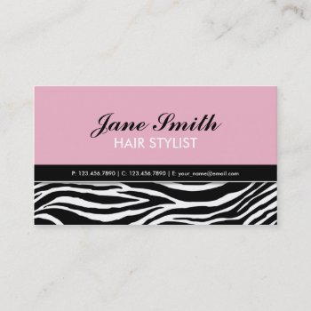 Zebra Print Modern Elegant Hair Stylist Spa Pink Business Card by Lamborati at Zazzle