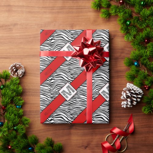 Zebra Print Monogram  Background  Red Wrapping Paper