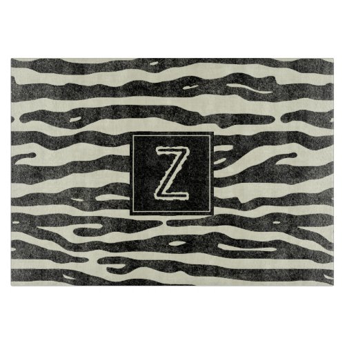 Zebra Print Monogram Black Striped Animal Pattern Cutting Board