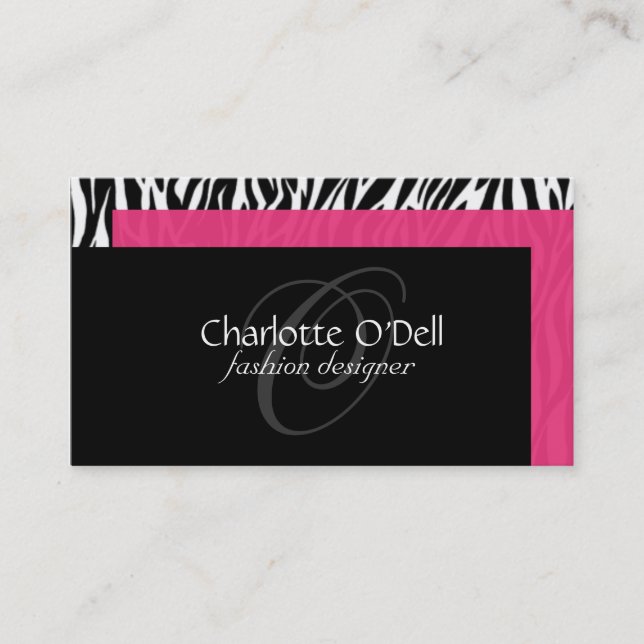 Zebra Print Monogram Business Card (Front)