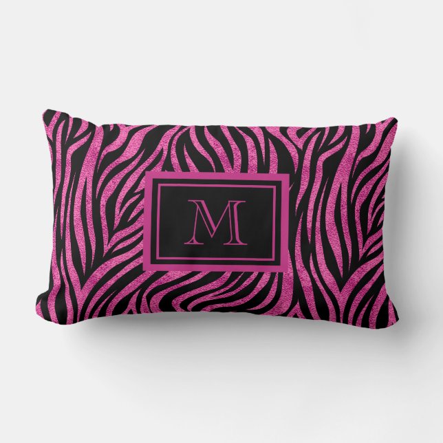 Zebra Print Monogram Lumbar Pillow (Front)
