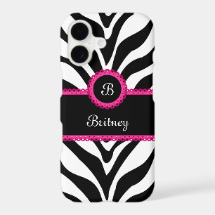 Zebra Print Monogram Name iPhone 17 Case