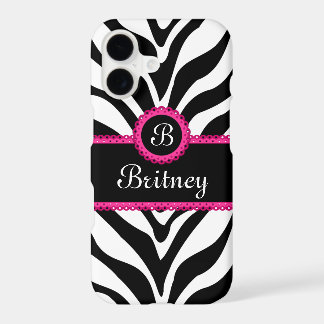 Zebra Print Monogram Name iPhone 17 Case