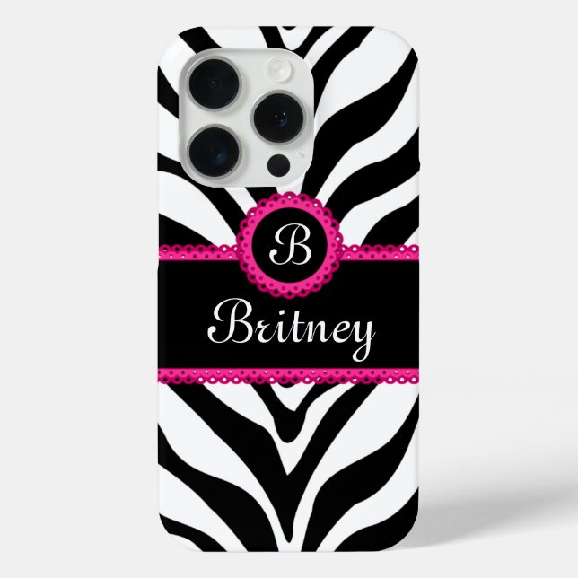Zebra Print Monogram Name Case-Mate iPhone Case (Back)