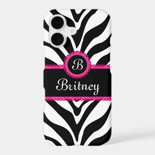 Zebra Print Monogram Name iPhone 17 Case