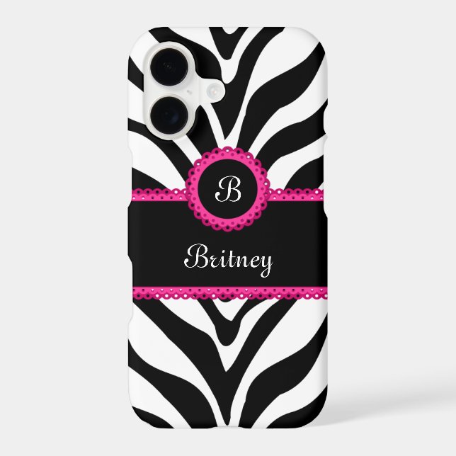 Zebra Print Monogram Name Iphone Case (Back)