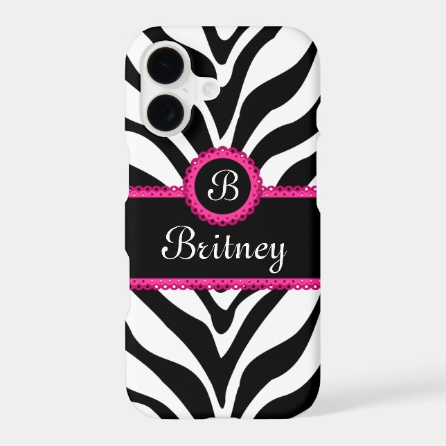 Zebra Print Monogram Name Iphone Case (Back)