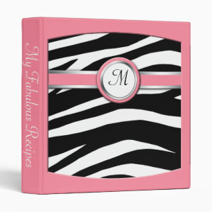 Zebra Print Monogram Pink Recipe Binder