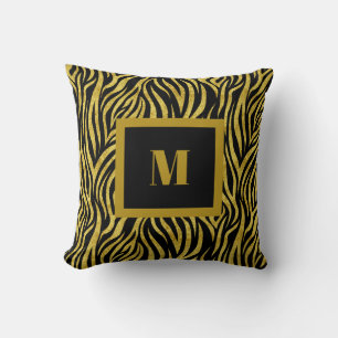 Zebra Print Monogram Throw Pillow