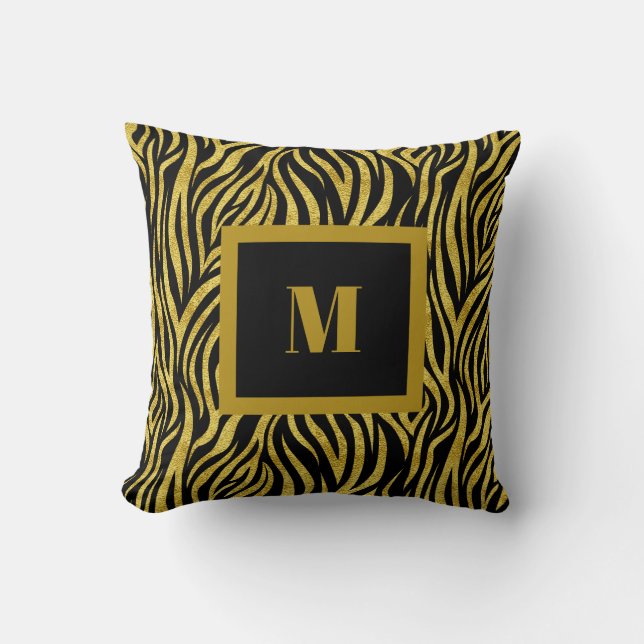 Zebra Print Monogram Throw Pillow (Front)