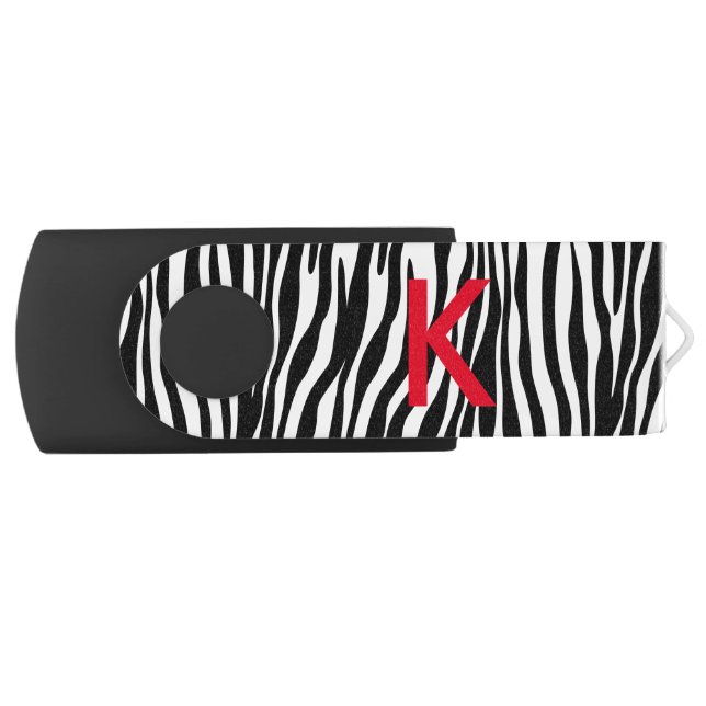 Zebra Print Monogram USB Flash Thumb Drive (Front)