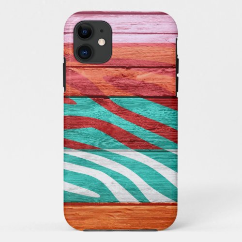 Zebra Print on Wood 10 iPhone 11 Case