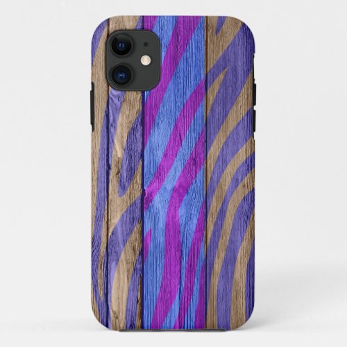 Zebra Print on Wood 16 iPhone 11 Case