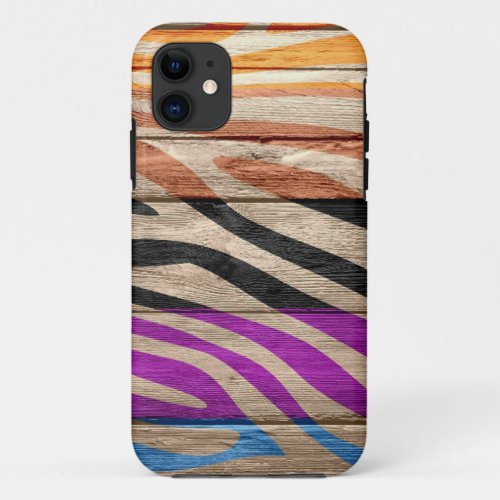 Zebra Print on Wood 19 iPhone 11 Case