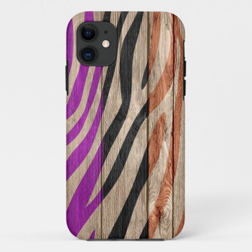 Zebra Print on Wood 20 iPhone 11 Case