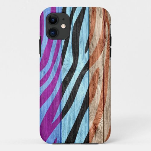 Zebra Print on Wood 21 iPhone 11 Case