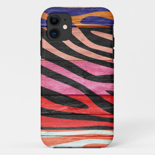 Zebra Print on Wood 23 iPhone 11 Case