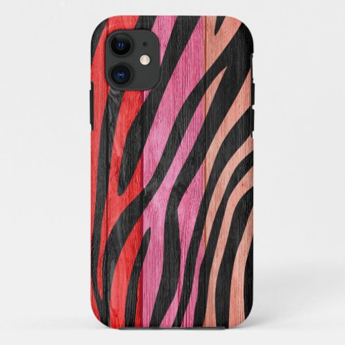Zebra Print on Wood 24 iPhone 11 Case