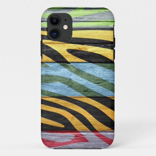 Zebra Print on Wood 2 iPhone 11 Case