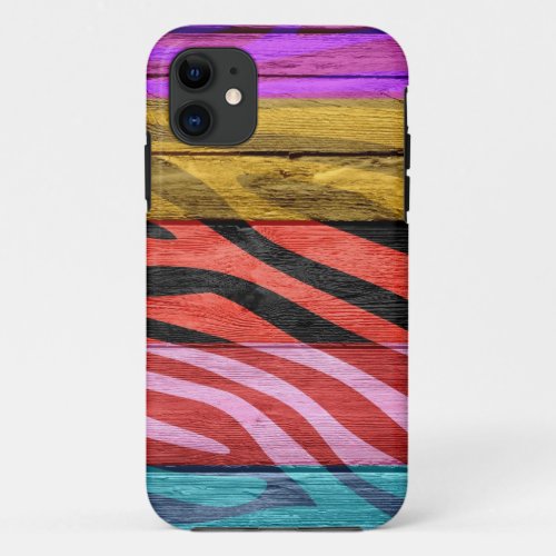 Zebra Print on Wood 3 iPhone 11 Case