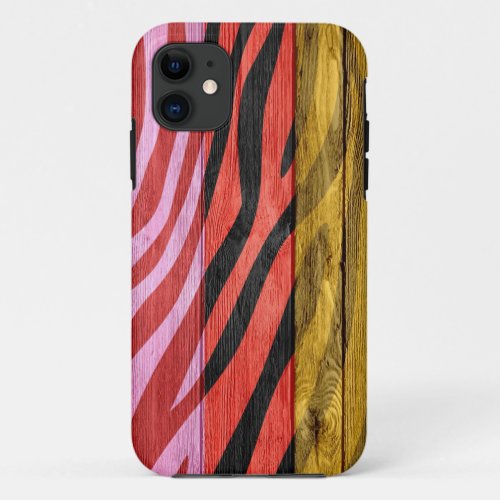 Zebra Print on Wood 4 iPhone 11 Case