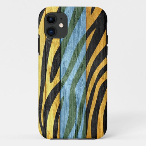 Zebra Print on Wood iPhone 11 Case