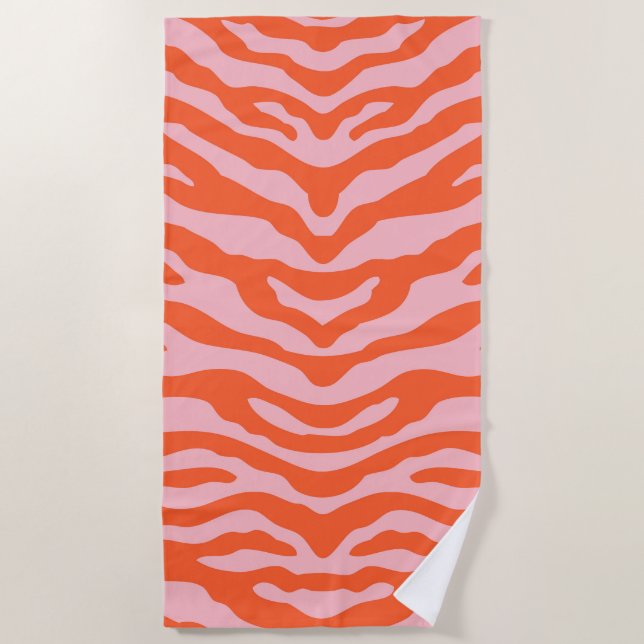 Zebra Print Orange and Pink Beach Towel (Front)