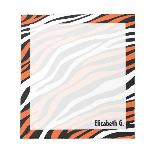 Zebra Print Orange Mix Personalized Notepad (Front)
