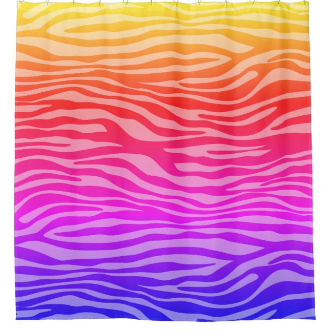 Zebra Print Orange Pink Purple Ombre Shower Curtain (Front)
